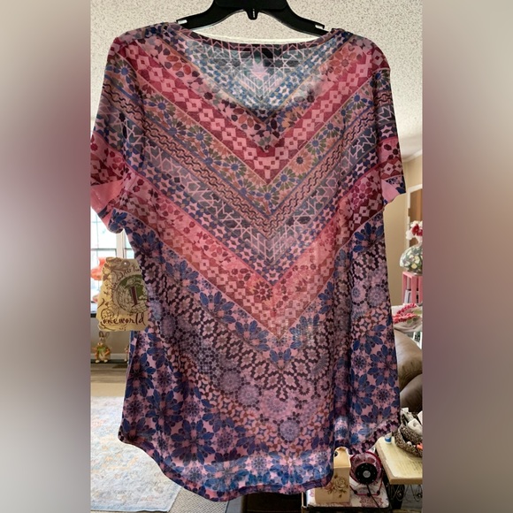 NWT One World ladies boho top short sleeves 1X - Picture 2 of 11
